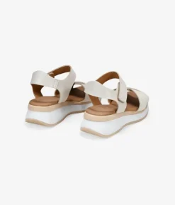 Bosanova Sandales Compensées | Sandales De Sport | Sandales en cuir blanc avec semelle compensée et plateforme