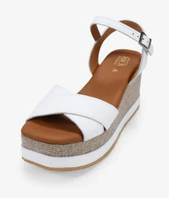 Bosanova Sandales Compensées | Chaussures En Cuir | Sandales en cuir blanc avec coin et plateforme
