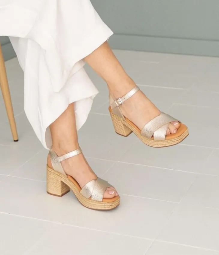 Bosanova Sandales Spartiates | Sandales À Talons | Sandales en cuir doré à talon effet sparte