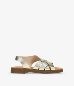 Bosanova Sandales Plates | Chaussures En Cuir | Sandales en cuir doré avec tressage