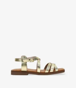 Bosanova Sandales Plates | Chaussures En Cuir | Sandales en cuir doré avec boucle