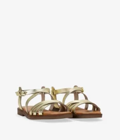 Bosanova Sandales Plates | Chaussures En Cuir | Sandales en cuir doré avec boucle