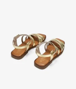 Bosanova Sandales Plates | Chaussures En Cuir | Sandales en cuir doré avec boucle