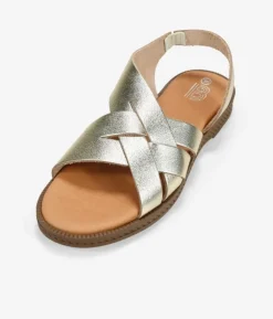 Bosanova Sandales Plates | Chaussures En Cuir | Sandales en cuir doré avec tressage