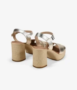 Bosanova Sandales Spartiates | Sandales À Talons | Sandales en cuir doré avec talon effet raphia