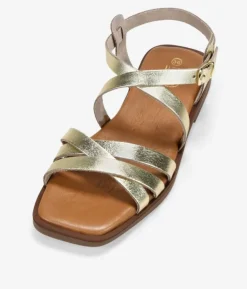 Bosanova Sandales Plates | Chaussures En Cuir | Sandales en cuir doré avec boucle