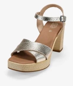 Bosanova Sandales Spartiates | Sandales À Talons | Sandales en cuir doré avec talon effet raphia