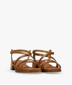 Bosanova Sandales À Talons | Sandales Plates | Sandales en cuir marron à talon bas
