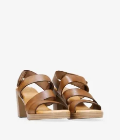 Bosanova Sandales À Talons | Chaussures En Cuir | Sandales en cuir marron à talon effet bois