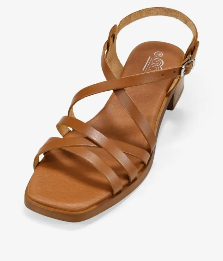 Bosanova Sandales À Talons | Sandales Plates | Sandales en cuir marron à talon bas