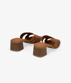 Bosanova Sandales À Talons | Chaussures En Cuir | Sandales en cuir marron avec talon effet bois