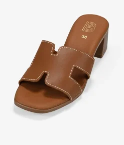 Bosanova Sandales À Talons | Chaussures En Cuir | Sandales en cuir marron avec talon effet bois