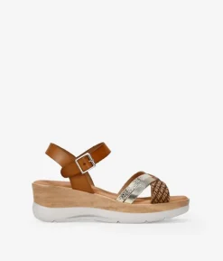 Bosanova Sandales Compensées | Chaussures En Cuir | Sandales en cuir marron compensées effet bois