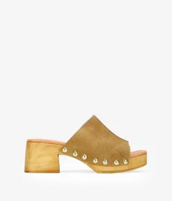 Bosanova Sandales À Talons | Chaussures En Cuir | Sandales en cuir marron clair avec talon en bois