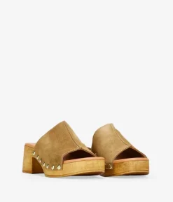 Bosanova Sandales À Talons | Chaussures En Cuir | Sandales en cuir marron clair avec talon en bois
