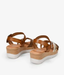 Bosanova Sandales Compensées | Chaussures En Cuir | Sandales en cuir marron compensées effet bois