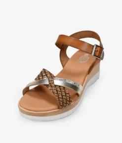 Bosanova Sandales Compensées | Chaussures En Cuir | Sandales en cuir marron compensées effet bois