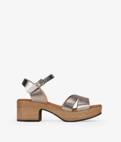 Bosanova Sandales À Talons | Chaussures En Cuir | Sandales en cuir métallisé avec talon effet bois