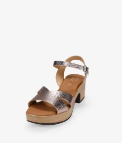 Bosanova Sandales À Talons | Chaussures En Cuir | Sandales en cuir métallisé avec talon effet bois
