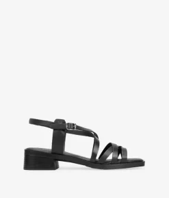 Bosanova Sandales Plates | Sandales À Talons | Sandales en cuir noir à petit talon