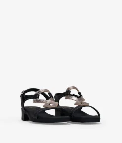 Bosanova Sandales Plates | Sandales À Talons | Sandales en cuir noir à petit talon