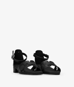 Bosanova Sandales Plates | Sandales À Talons | Sandales en cuir noir à petit talon