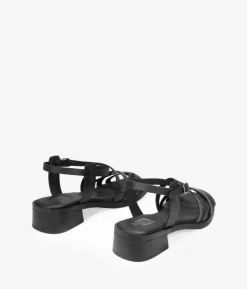 Bosanova Sandales Plates | Sandales À Talons | Sandales en cuir noir à petit talon