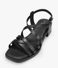 Bosanova Sandales Plates | Sandales À Talons | Sandales en cuir noir à petit talon