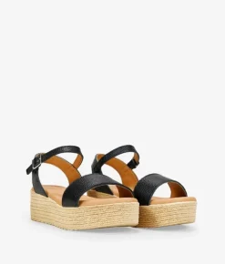 Bosanova Sandales Plateformes | Chaussures En Cuir | Sandales en cuir noir à plateforme