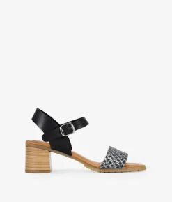 Bosanova Sandales À Talons | Chaussures En Cuir | Sandales en cuir noir à talon effet bois