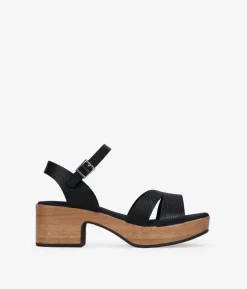 Bosanova Sandales À Talons | Chaussures En Cuir | Sandales en cuir noir à talon effet bois