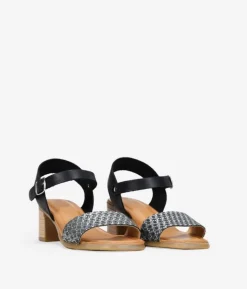 Bosanova Sandales À Talons | Chaussures En Cuir | Sandales en cuir noir à talon effet bois