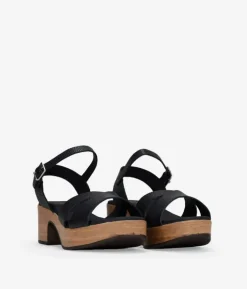 Bosanova Sandales À Talons | Chaussures En Cuir | Sandales en cuir noir à talon effet bois