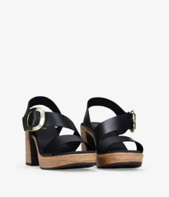 Bosanova Sandales À Talons | Chaussures En Cuir | Sandales en cuir noir à talon effet bois