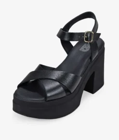 Bosanova Sandales À Talons | Sandales Plateformes | Sandales en cuir noir à talon