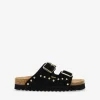 Bosanova Sandales Plateformes | Chaussures En Cuir | Sandales en cuir noir avec boucles et clous métalliques