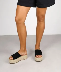 Bosanova Sandales Spartiates | Sandales Plateformes | Sandales en cuir noir avec plateforme en sparte
