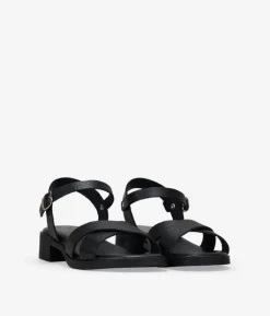 Bosanova Sandales Plates | Sandales À Talons | Sandales en cuir noir avec talon et boucle