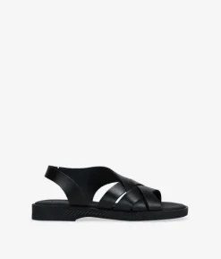 Bosanova Sandales Plates | Chaussures En Cuir | Sandales en cuir noir avec tressage