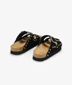 Bosanova Sandales Plateformes | Chaussures En Cuir | Sandales en cuir noir avec boucles et clous métalliques