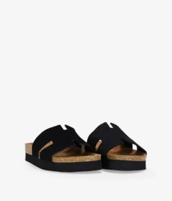 Bosanova Sandales Plates | Chaussures En Cuir | Sandales en cuir noir avec bio