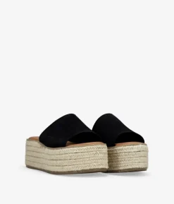Bosanova Sandales Spartiates | Sandales Plateformes | Sandales en cuir noir avec plateforme en sparte