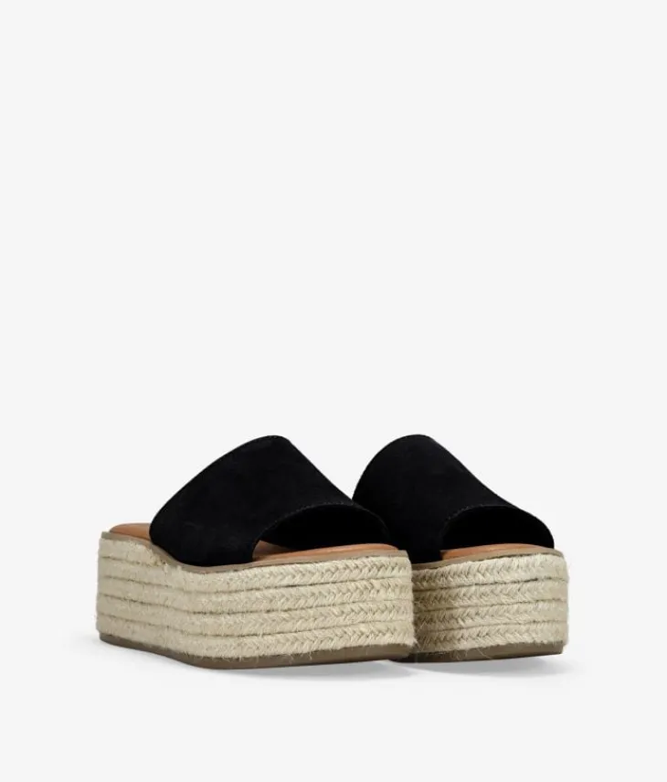 Bosanova Sandales Spartiates | Sandales Plateformes | Sandales en cuir noir avec plateforme en sparte