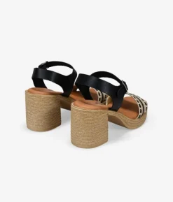 Bosanova Sandales Spartiates | Sandales À Talons | Sandales en cuir noir avec talon effet sparte