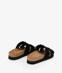 Bosanova Sandales Plates | Chaussures En Cuir | Sandales en cuir noir avec bio