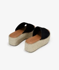Bosanova Sandales Spartiates | Sandales Plateformes | Sandales en cuir noir avec plateforme en sparte