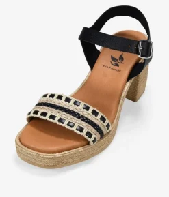 Bosanova Sandales Spartiates | Sandales À Talons | Sandales en cuir noir avec talon effet sparte