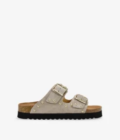 Bosanova Sandales Plateformes | Chaussures En Cuir | Sandales en cuir pierre avec boucles et clous métalliques