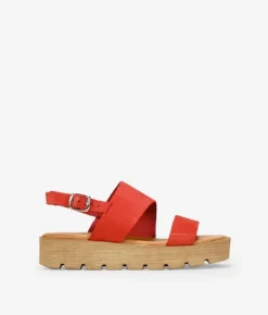 Bosanova Sandales Compensées | Chaussures En Cuir | Sandales en cuir rouge à boucle
