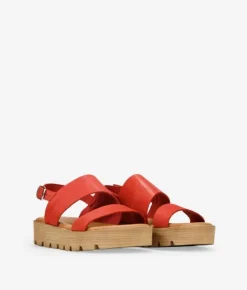 Bosanova Sandales Compensées | Chaussures En Cuir | Sandales en cuir rouge à boucle